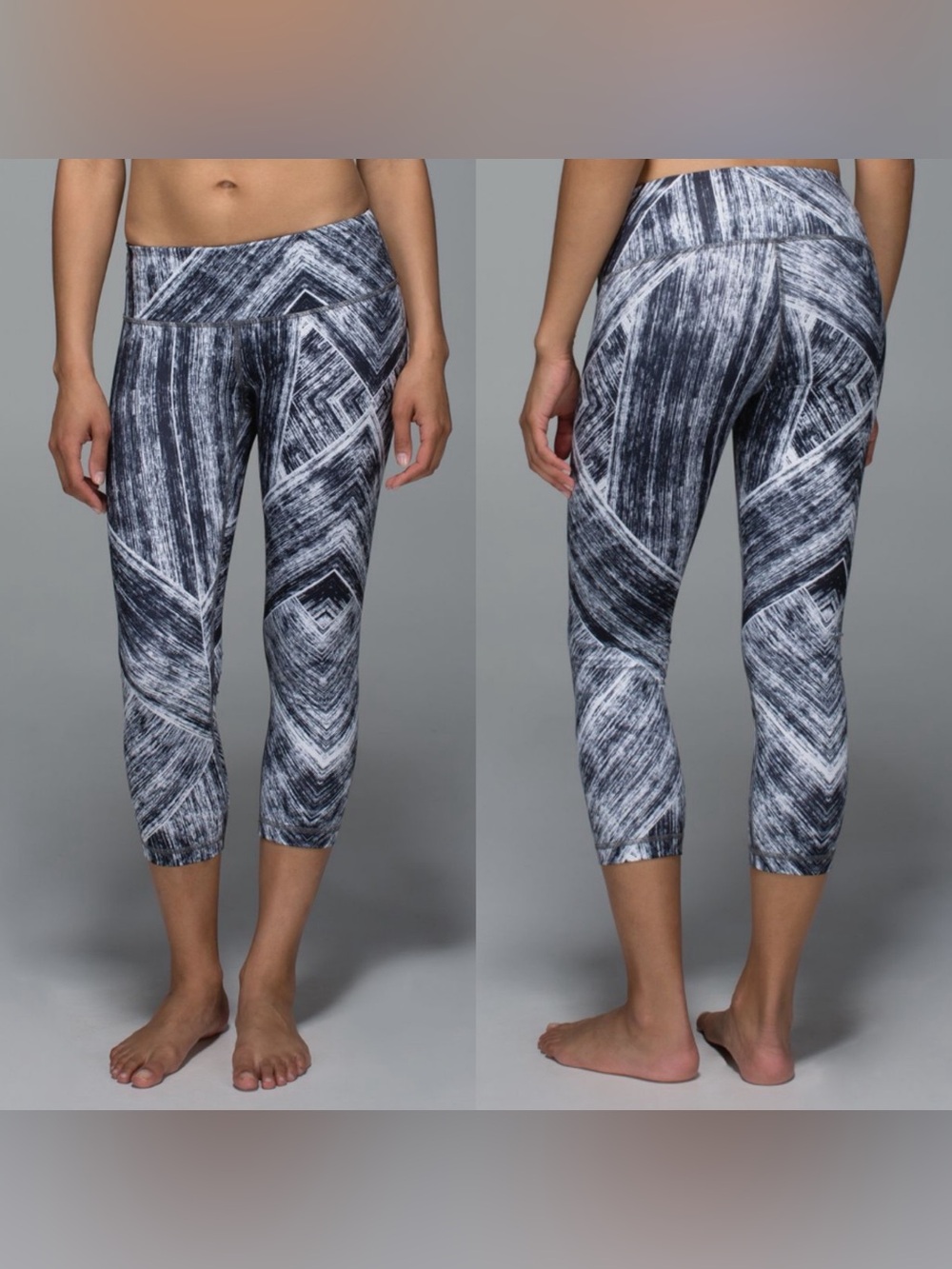 Lululemon Wunder Under Crop II Full On Luon Leggings in Heat Wave White Black 2